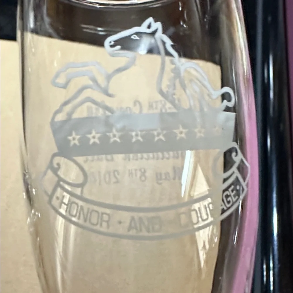 Clear glass Champagne Flutes with Etched Crest - Set of 2